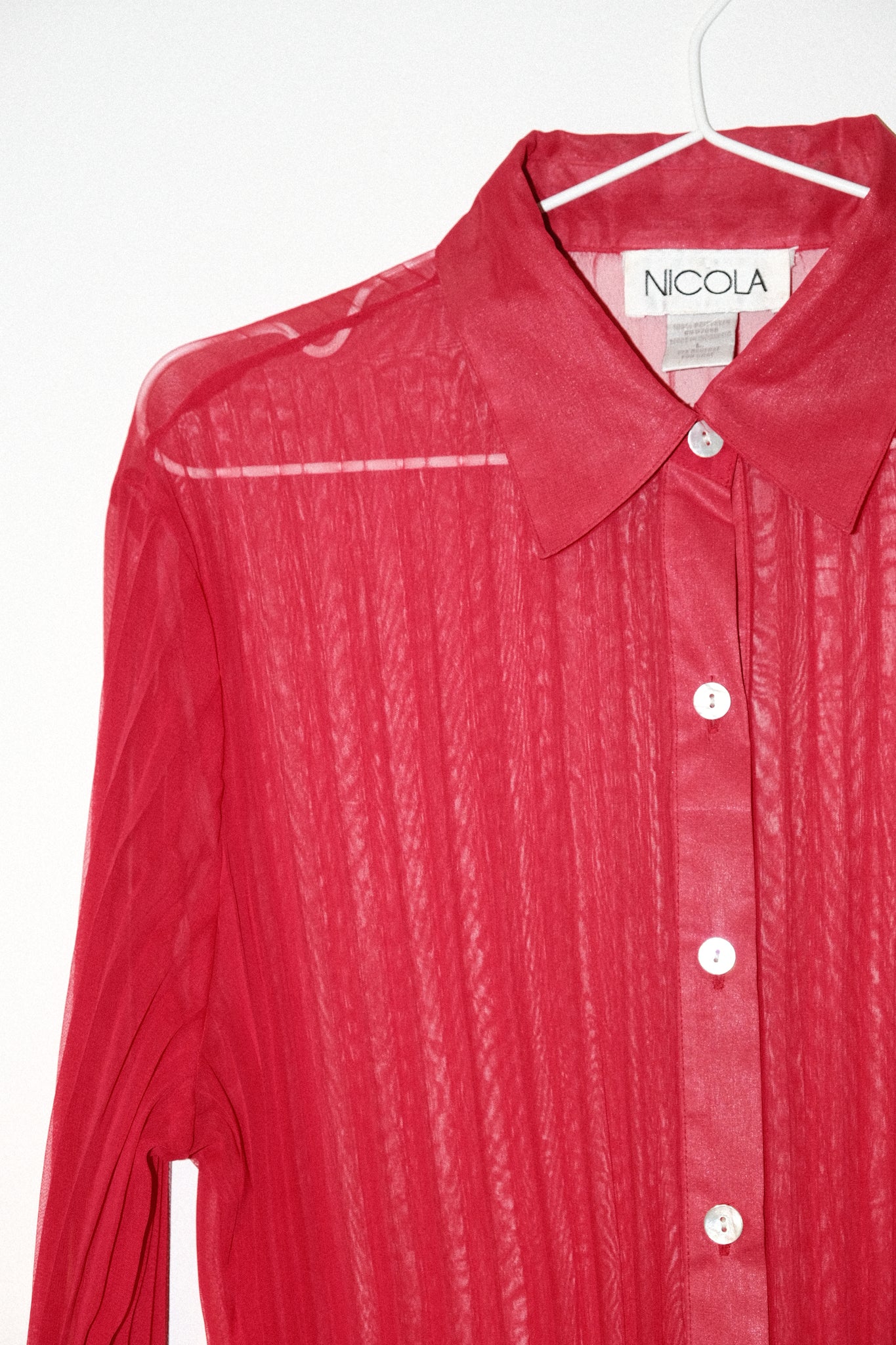Sheer Red Pleated Blouse