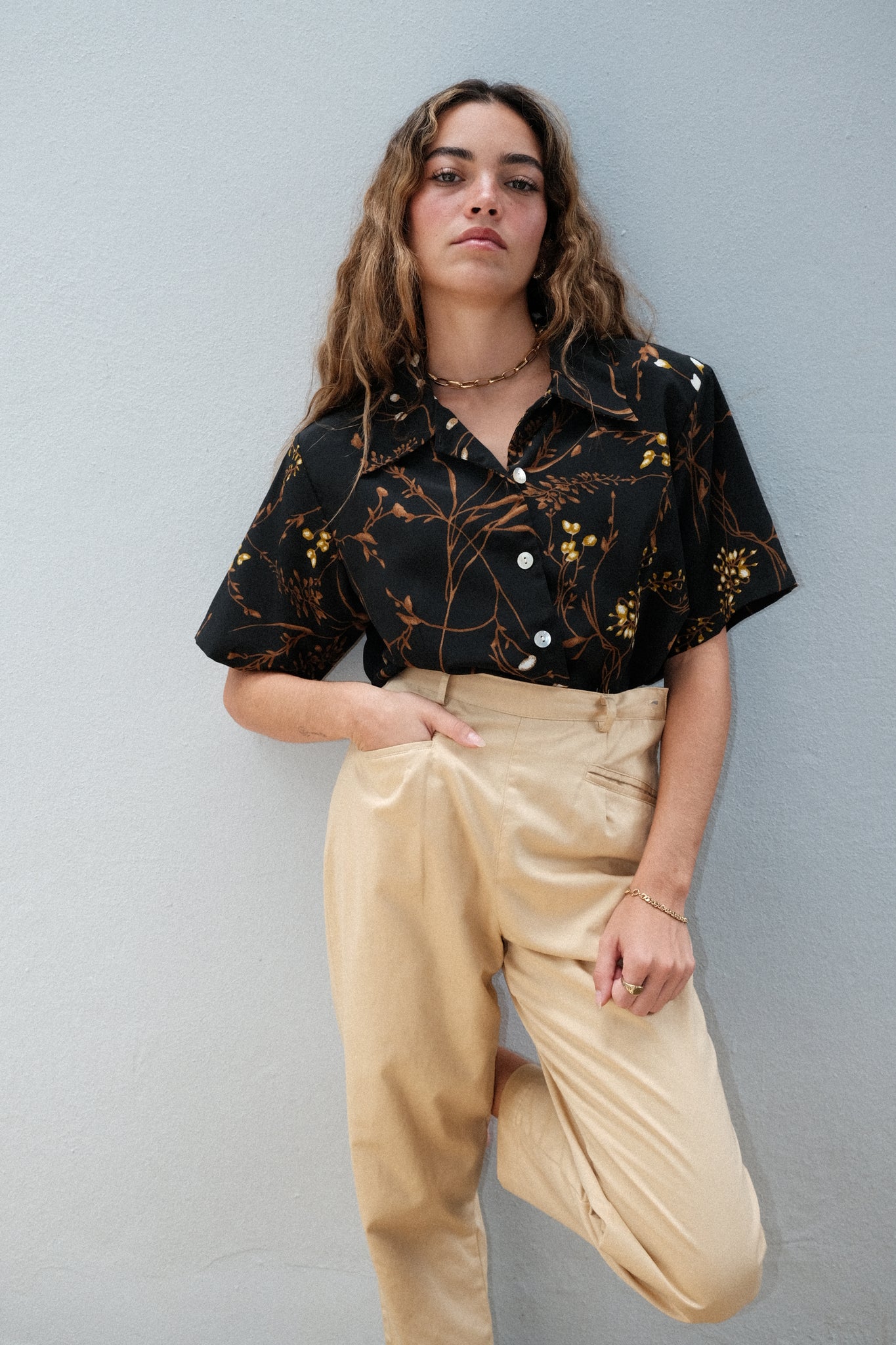 Padded Black and Brown Floral Top