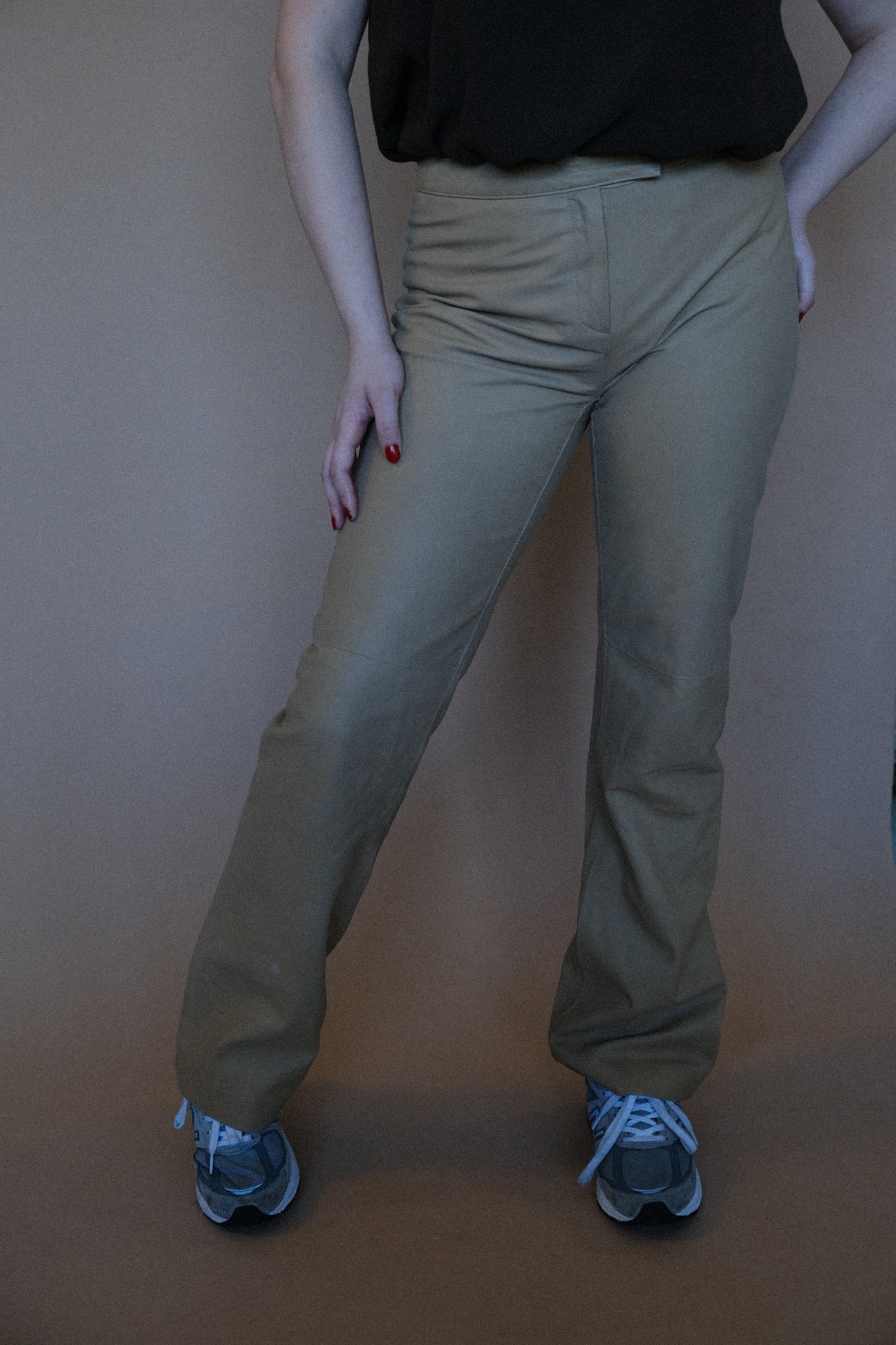 Mid Rise Cream Leather Boot Cut Pant
