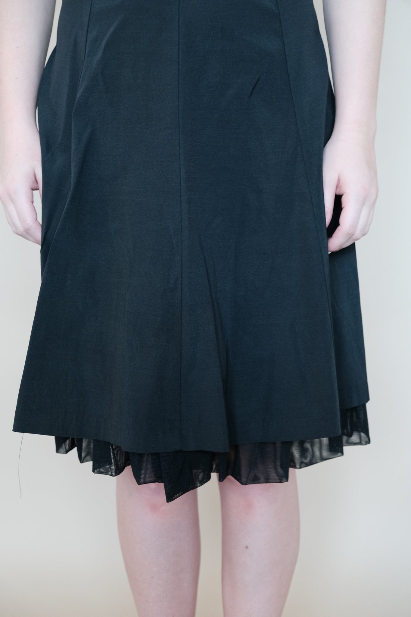 Black Midi Skirt with Tulle Detail