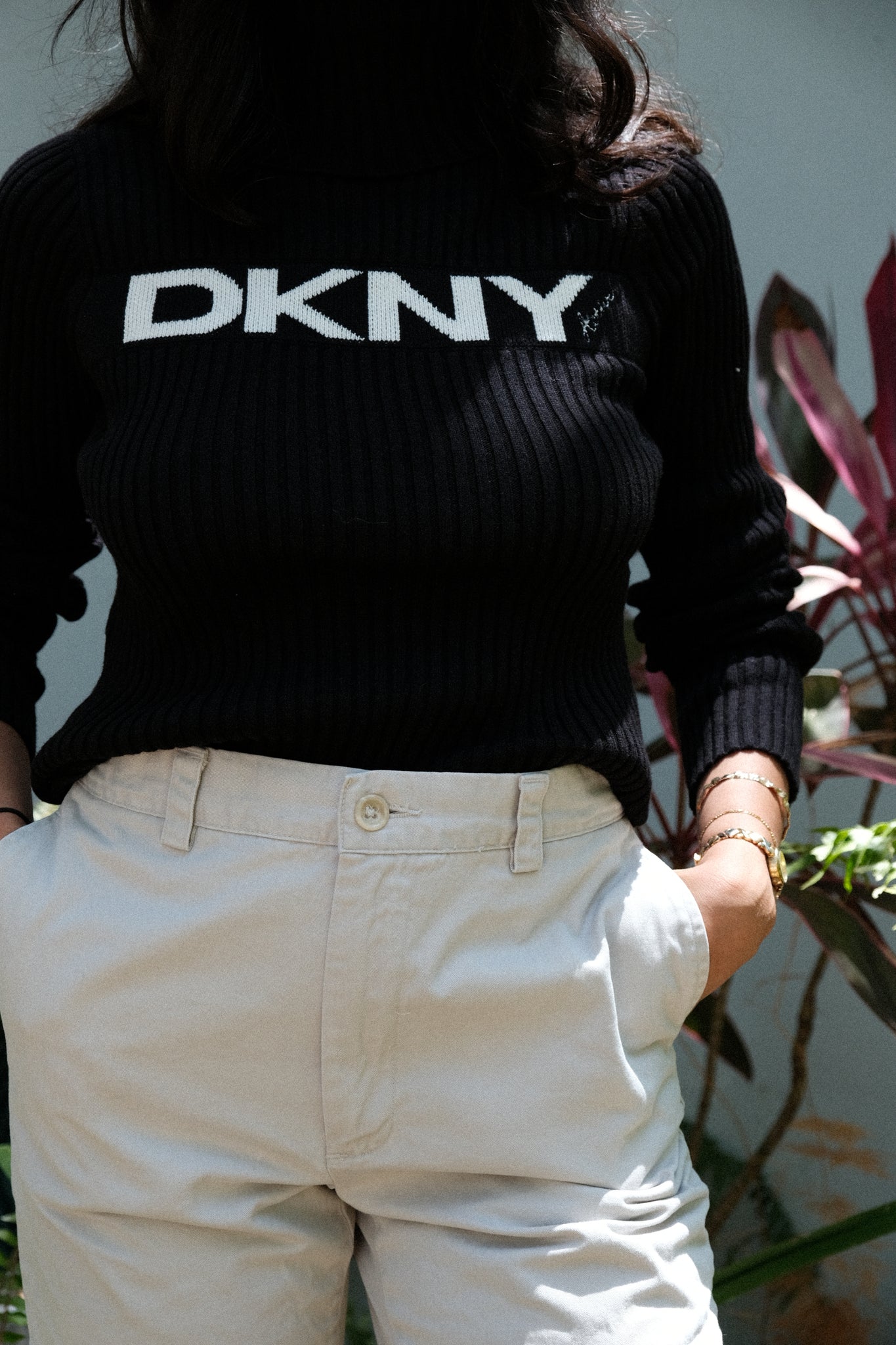 DKNY Active Ribbed Cotton Black Turtleneck