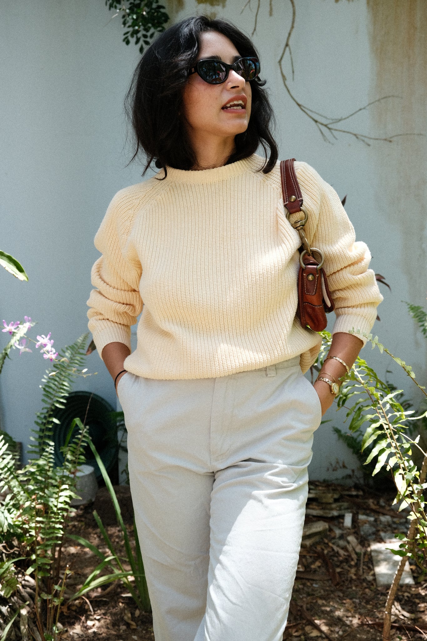 Yellow Ribbed Cotton Sweater