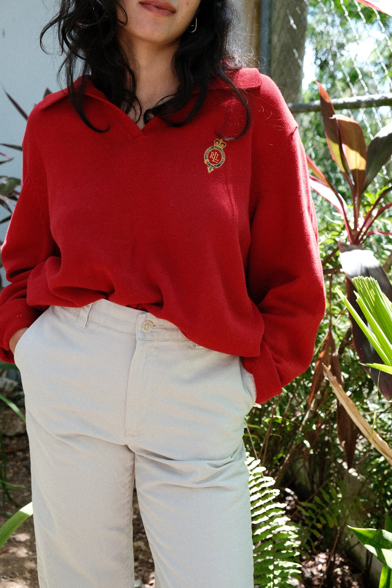 V Neck Ralph Polo Red Sweater