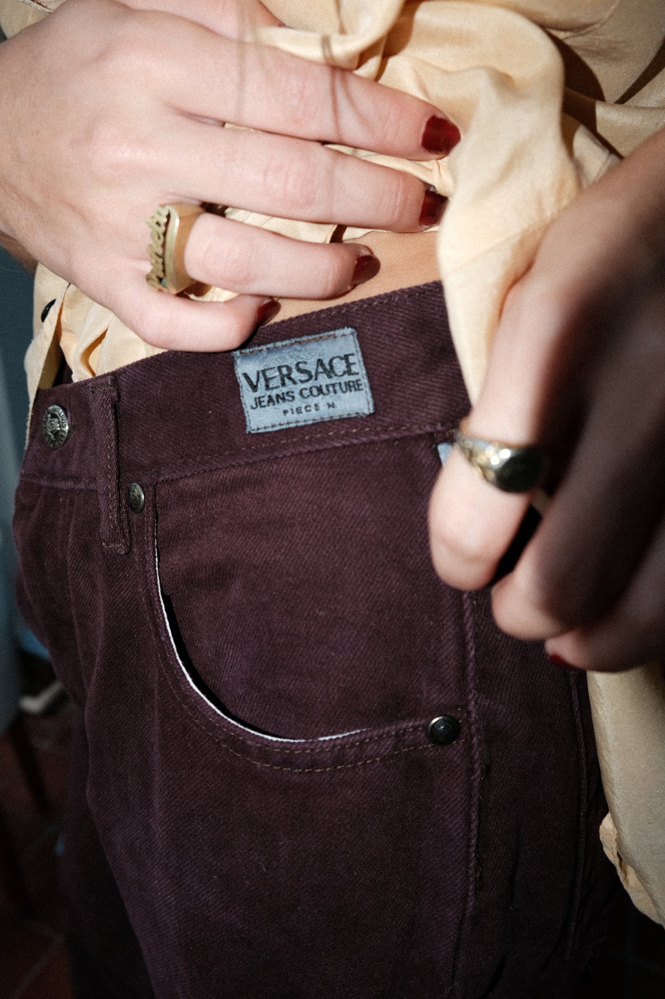 Versace Burgundy High Waisted Jeans